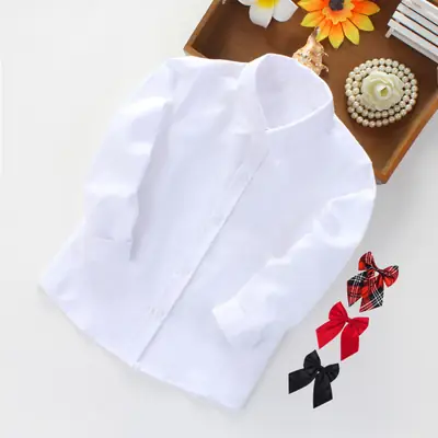 White Long-Sleeve Shirt for Girls School Uniform