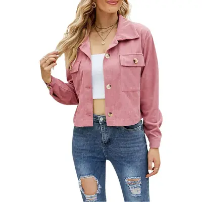 Women's Pink Long Sleeve Casual Jacket with Denim Jeans