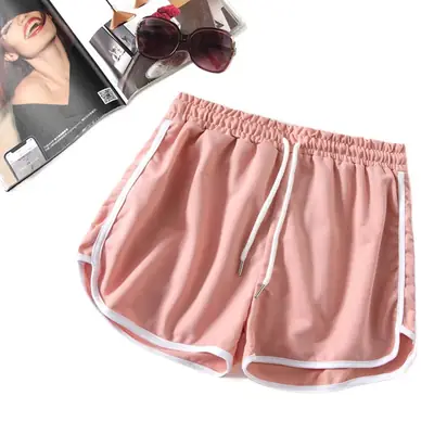 Women's Pink Elastic Waist Shorts with White Trim