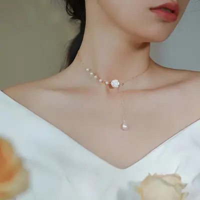 Double White Pearl Necklace French Retro Niche Design
