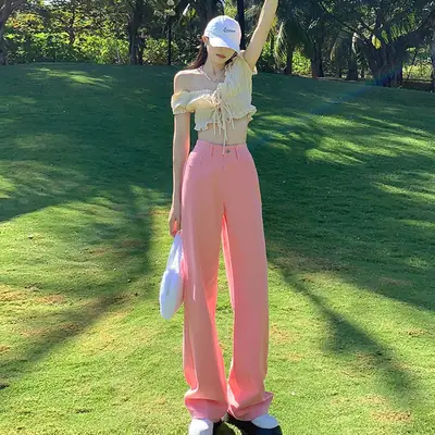 Women Wide Leg Jeans Autumn 2025 Pink