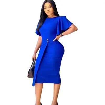 Green Lotus Sleeve High Waist Women's Dress