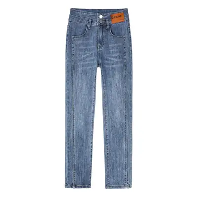 Women Cropped Split Cigarette Pants Blue Warm