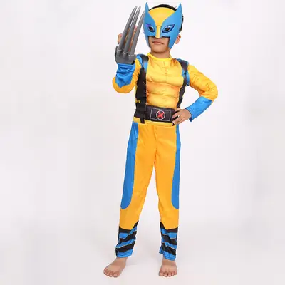 Children's Wolverine Costume Blue Yellow Muscle Cosplay
