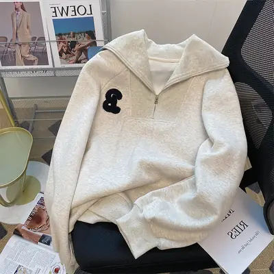 Women's Cream Full-Zip Hoodie with Black Logo