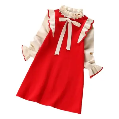 Girls' Black White Knitted Dress Long Sleeve Winter