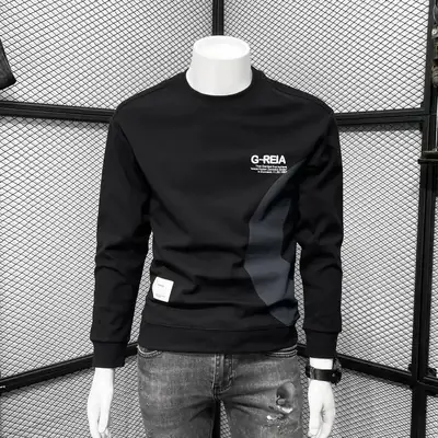 Men's White Korean Style Round Neck Sweater 2022