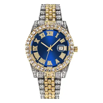 Luxury Rhinestone Hip Hop Watch for Boys Green Roman