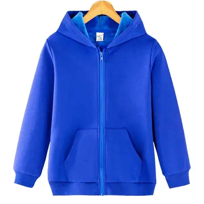 Blue Fleece Zipper Hoodie for Boys Middle Age Winter