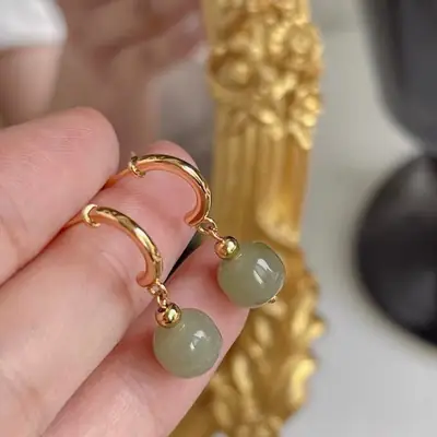 Retro Jade Blue Earrings 925 Silver 14k Gold