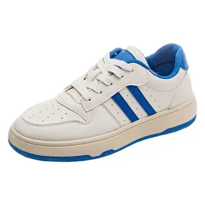 Women's White Blue Striped Skate Shoes Kdl-Bx001