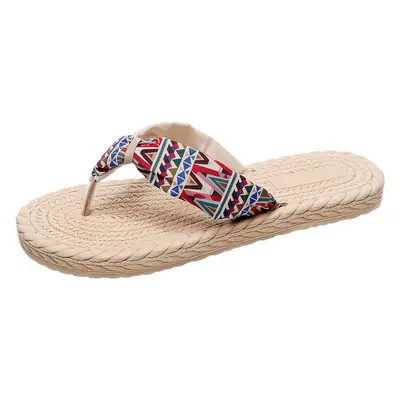 Summer New Style Slippers Ethnic Style Japanese Style Cloth Belt Stitching Home Outfit Flat Non-slip Flip Flops for Women