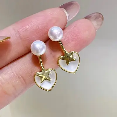 Love Bubble Opal Pearl Earrings 7-8mm 14K Gold