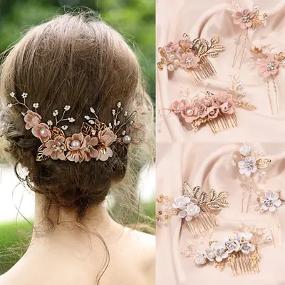 White Pearl Flower Hairpin with Gold Plated Design