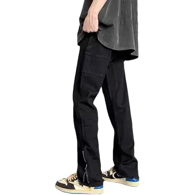 Men Slim Cargo Pants Zipper Style White