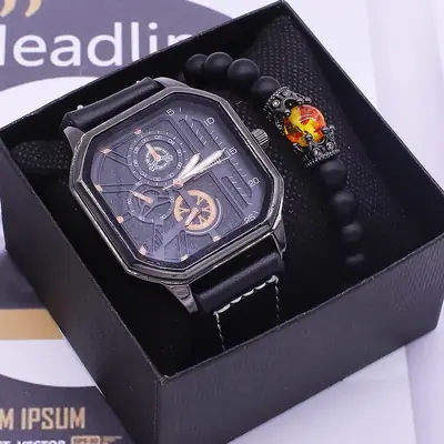 Men's Fashion Watch Set Black Transparent Design