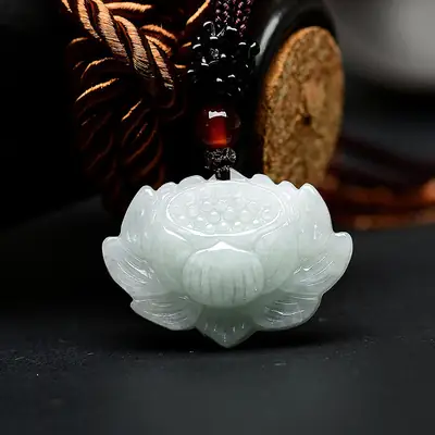 Natural Burmese Jade Lotus Pendant for Men Women