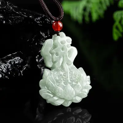Natural Jade Buddha Lotus Pendant for Men Women