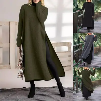 2025 Plus Size Knitted Lace Long Dress with Fleece Sweatshirt