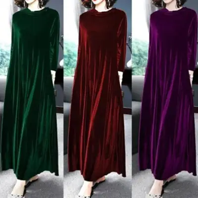 Purple Velvet Long Sleeve Dress for Women