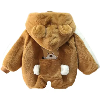 Boys Woolen Zipper Jacket with Fleece Lining & Rabbit Embroidery