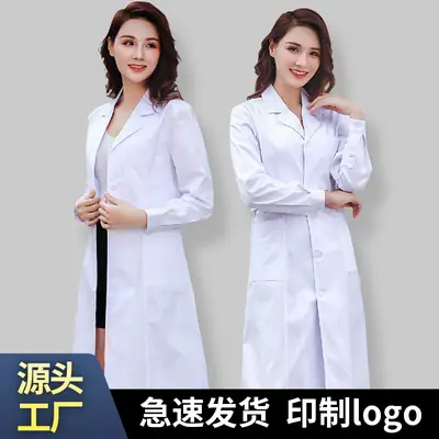 White Long-Sleeve Doctor Nurse Lab Coat for Women
