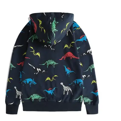 Dinosaur Printed Kids Hooded Sweater Grey