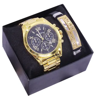 Gold Plated Wristwatch Set for Men Women Couple Watch