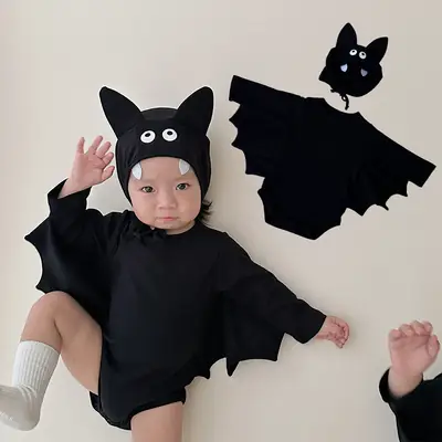 Black Bat-Shaped Baby Climbing Suit for Kids