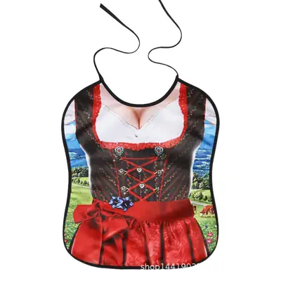 Adult Bib Top with Red Ruffled Hem & Multi-Color Design