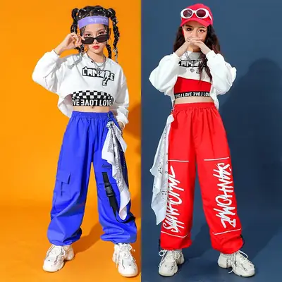 Trendy Girls Hip Hop Red White Street Dance Suit