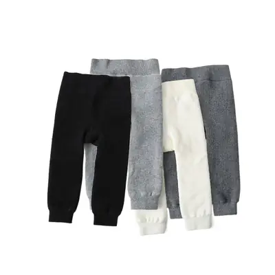 Girls Velvet Padded Warm Leggings Set Black Grey White