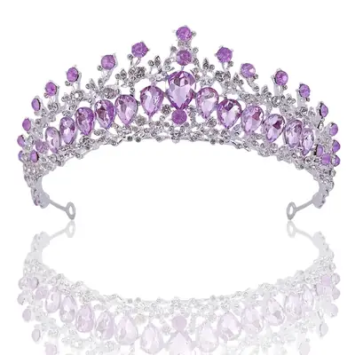 Purple Crystal Bridal Crown Headdress for Women