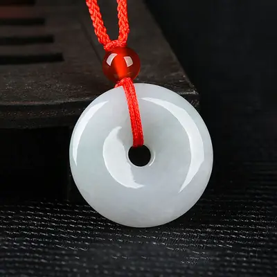 Natural Burma Jade Ping An Buckle Pendant Red String