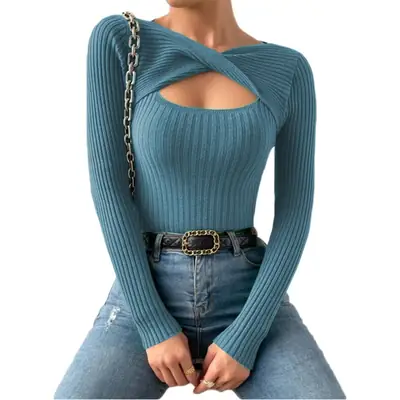 Women's Twist Pullover Sweater Maroon Cut Out Design