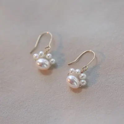 Cat Claw Pearl Earrings 14k Gold Women's Trendy Earrings