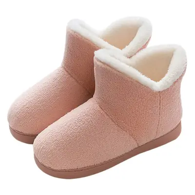 Women's Pink Furry Winter Slippers with Heel