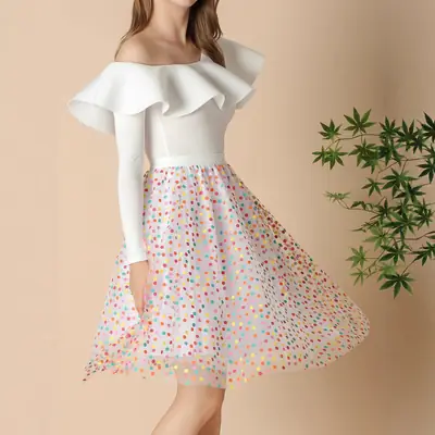Fairy Pleated Colorful Dot Gauze Skirt Mid Length