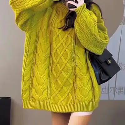 Women's Extra Thick Twist Knit Sweater Mid Length 2025 Winter