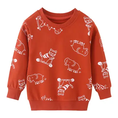 Children's Red Cartoon Cotton Sweatshirt Round Neck