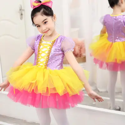 Girls Sequin Princess Gauze Skirt Dance Outfit