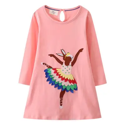 Long Sleeve Girls Dress Pink Princess Print