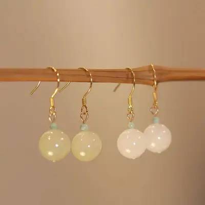 White Hetian Jade Earrings Sapam Design Small All Match