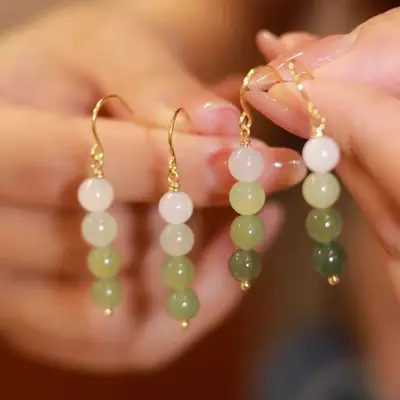 Jade Earrings for Women Retro Chinese Style Ear Hooks