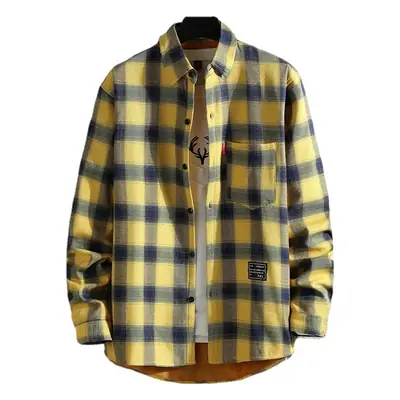 Men Plaid Fleece Shirt Thick Warm Casual Wear