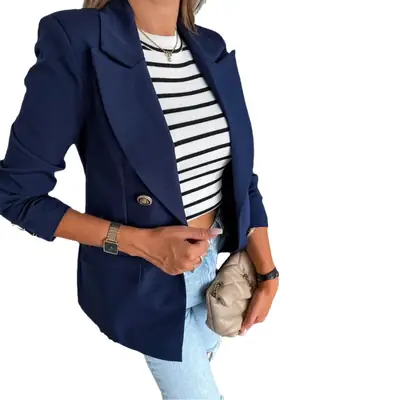 2024 Pink Lapel Double Breasted Suit Jacket for Women