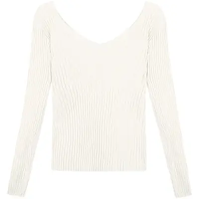 Black V-Neck Knit Sweater for Women Slim Fit