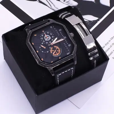 Men's Stainless Steel Watch with Black Dial & Bracelet