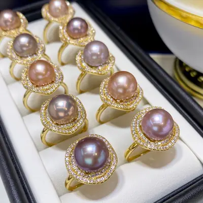 11mm Natural Pearl Ring with 12k Gold Plated Border