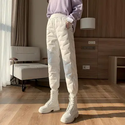 Women Fleece Leg Pants Winter Warm Black